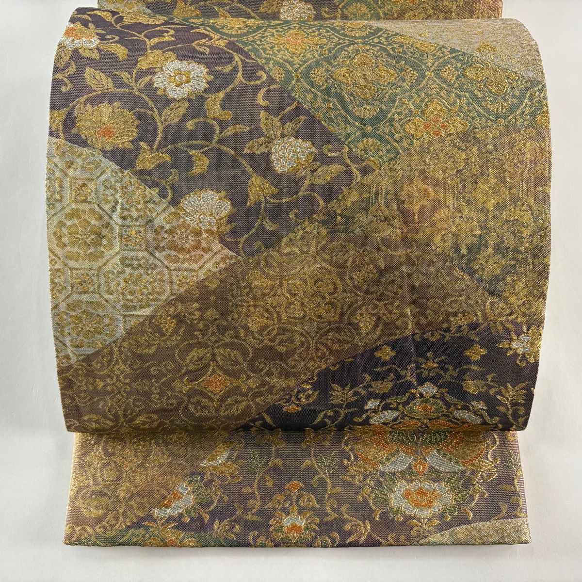 美品】 袋帯 秀品 向かい鳥 花唐草 金銀糸 箔 紫 六通 正絹 【中古