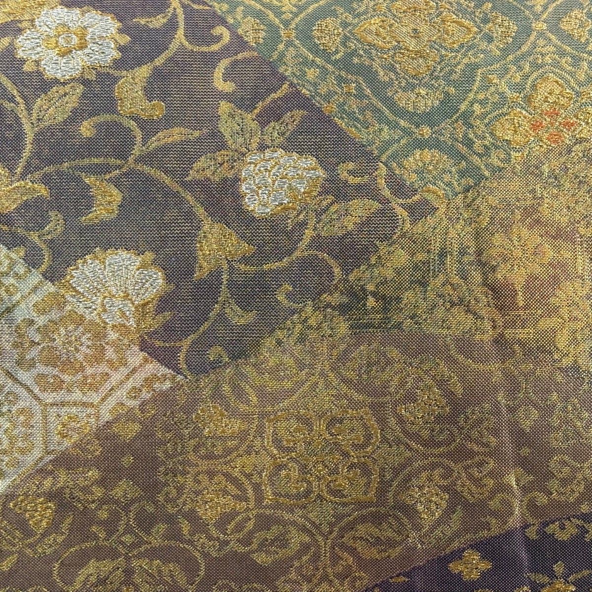 美品】 袋帯 秀品 向かい鳥 花唐草 金銀糸 箔 紫 六通 正絹 【中古