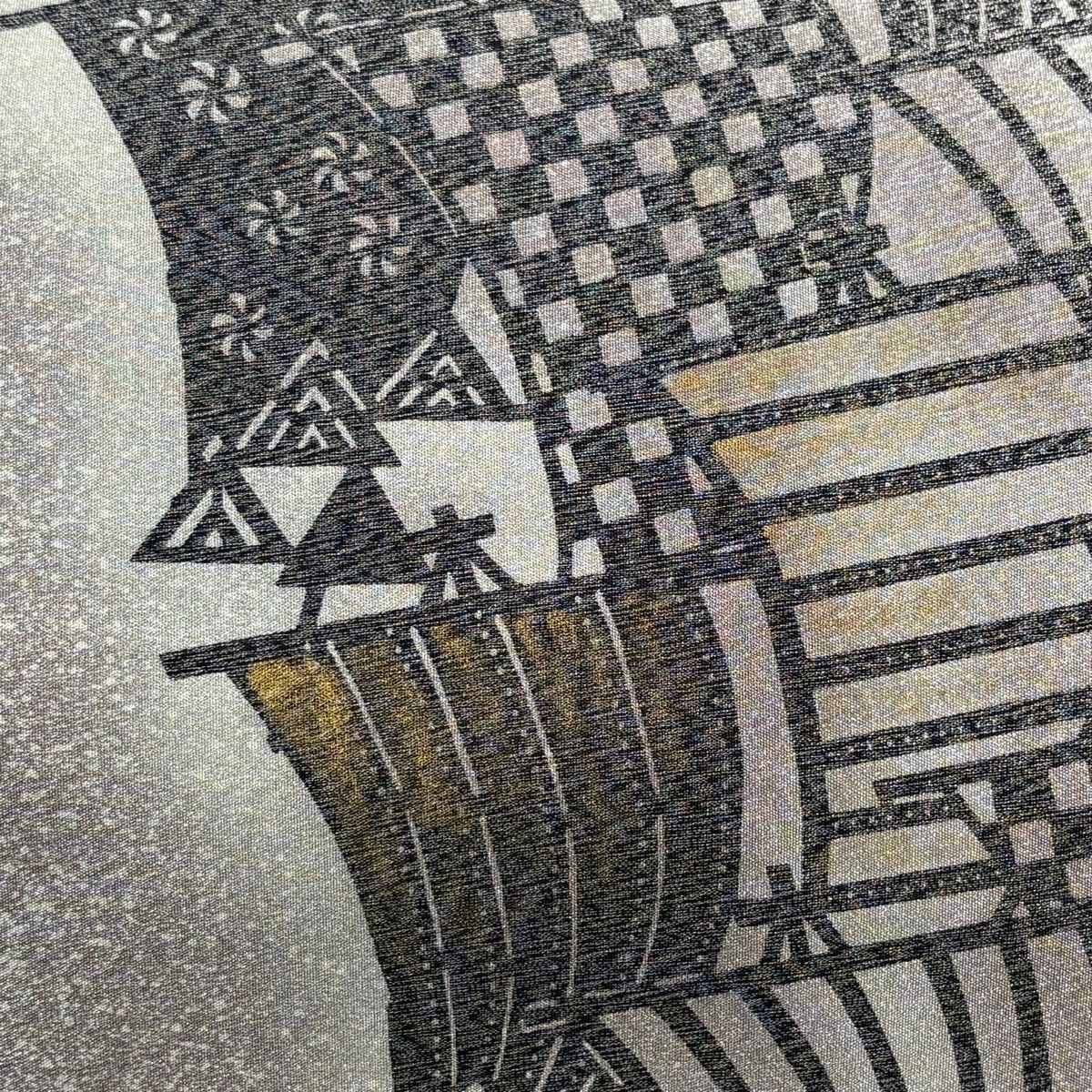 袋帯 秀品 帆 市松 金彩 銀糸 灰紫 お太鼓柄 正絹