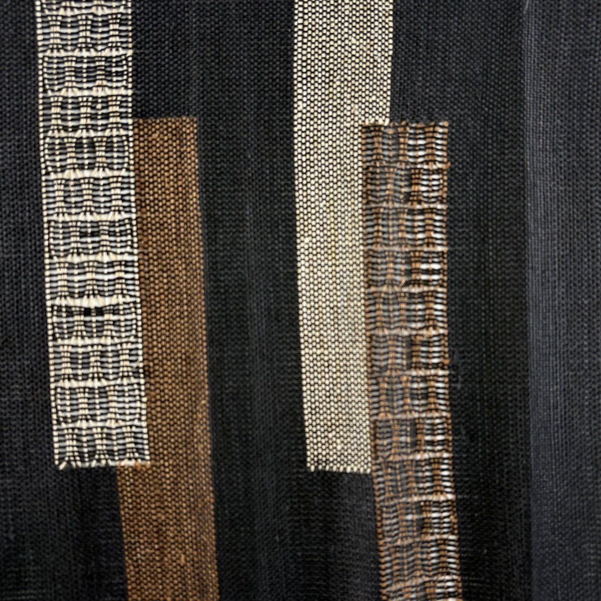 美品】 名古屋帯 秀品 八寸名古屋帯 松葉仕立て 幾何学 黒 正絹 【中古