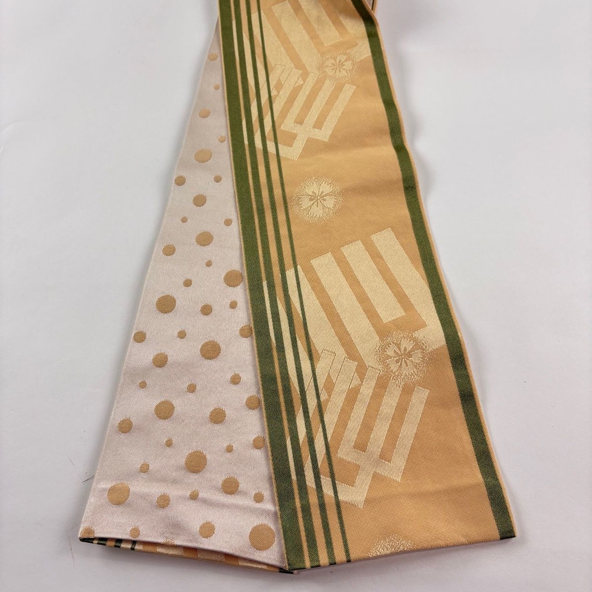 半幅帯 優品 源氏香 撫子 ベージュ 化繊