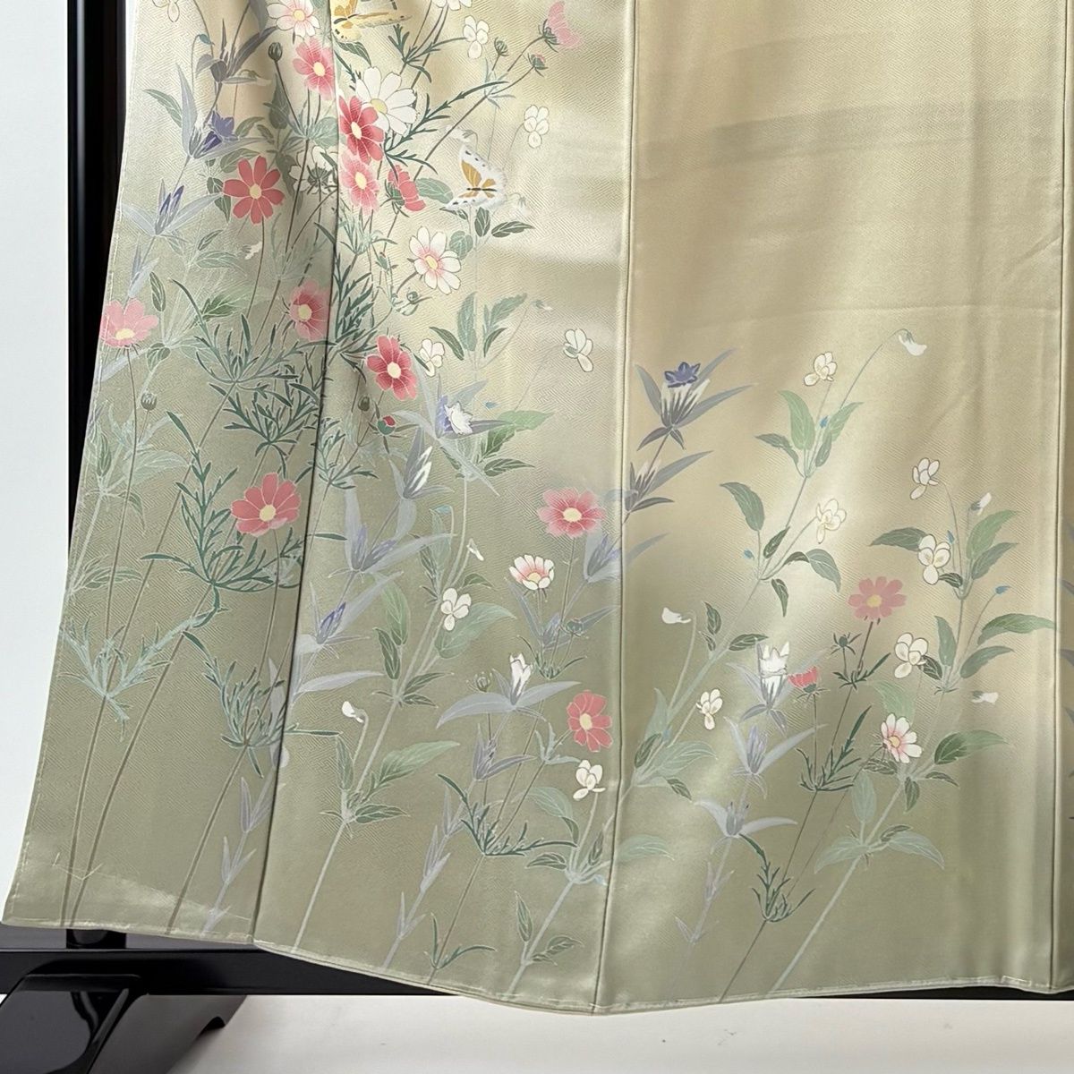 訪問着 身丈159cm 裄丈66.5cm M 袷 袋帯セット 草花 蝶 金彩 ぼかし