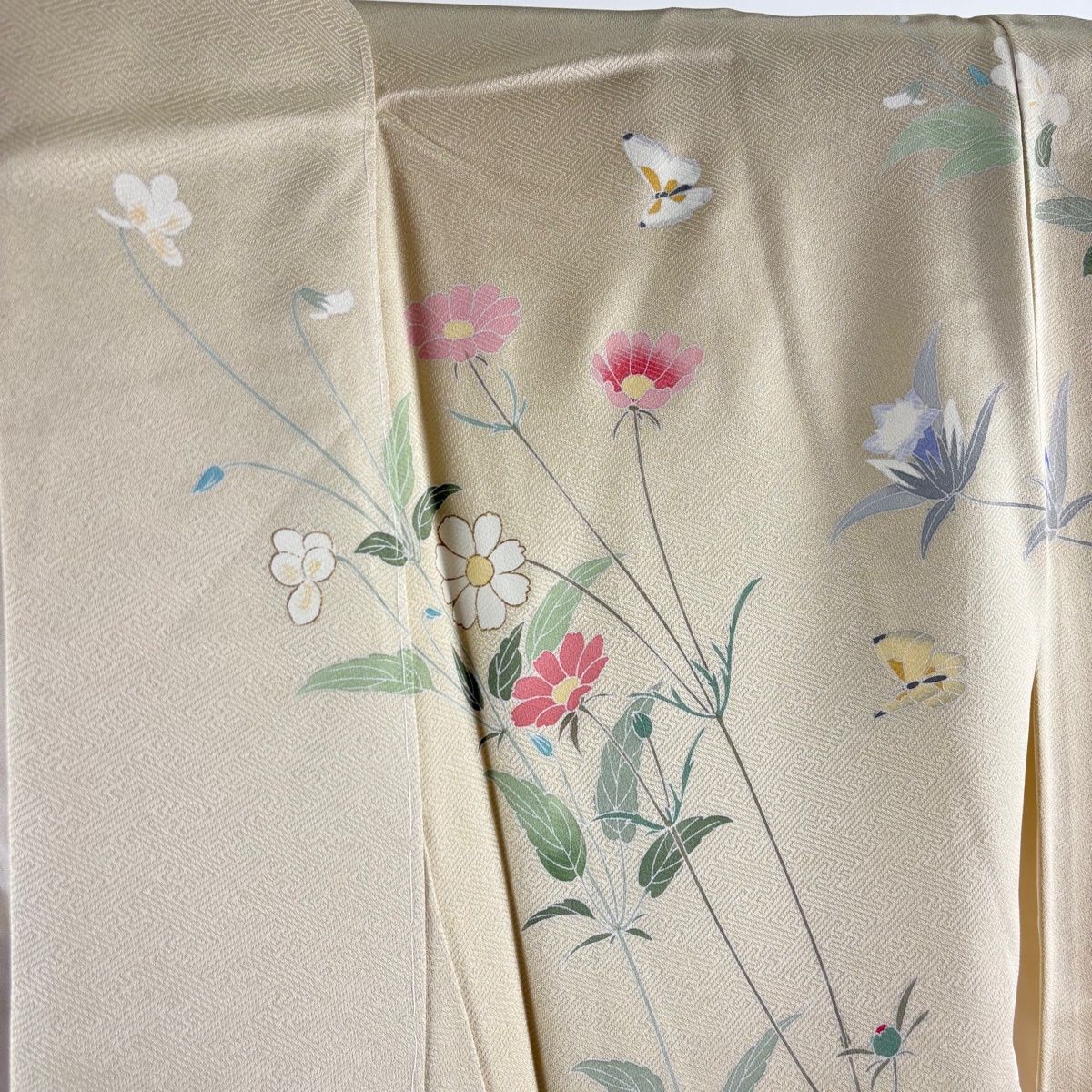 訪問着 身丈159cm 裄丈66.5cm M 袷 袋帯セット 草花 蝶 金彩 ぼかし