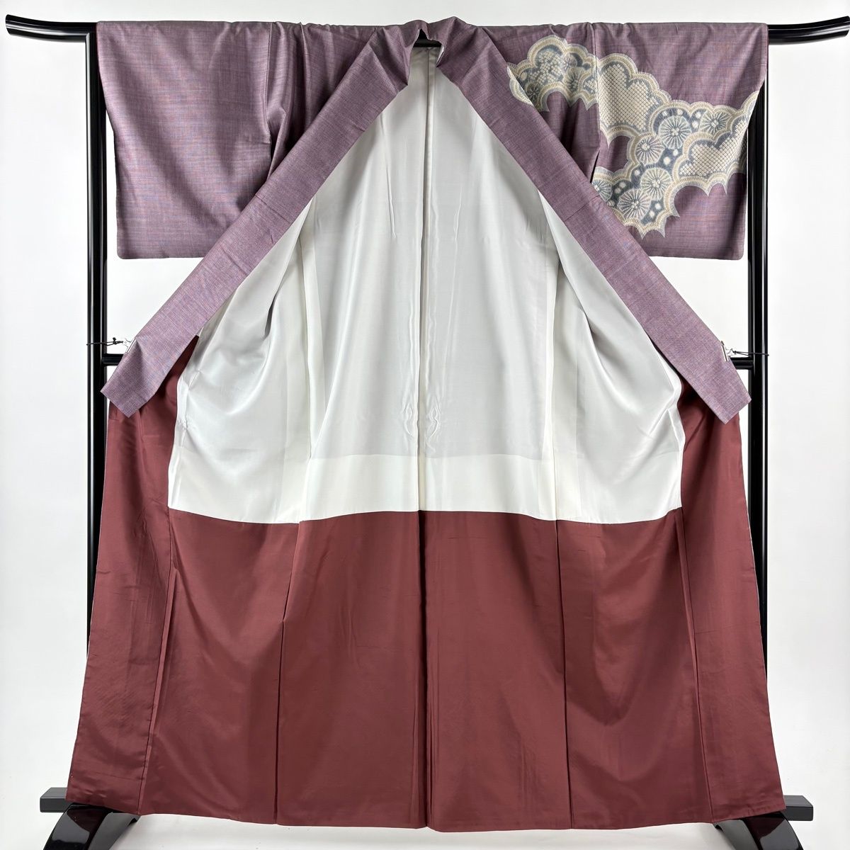 美品】 訪問着 身丈163cm 裄丈66cm M 袷 紬地 袋帯セット 花 雲文 絞り