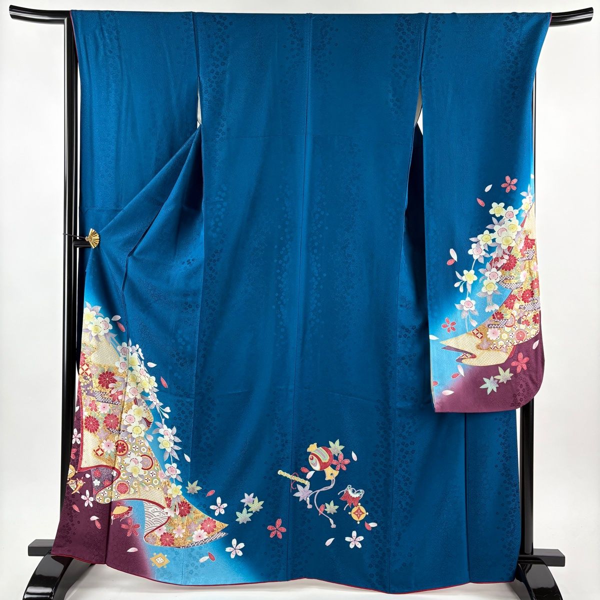 美品】 振袖 身丈166cm 裄丈67.5cm L 袷 袋帯フルセット 桜 宝尽くし