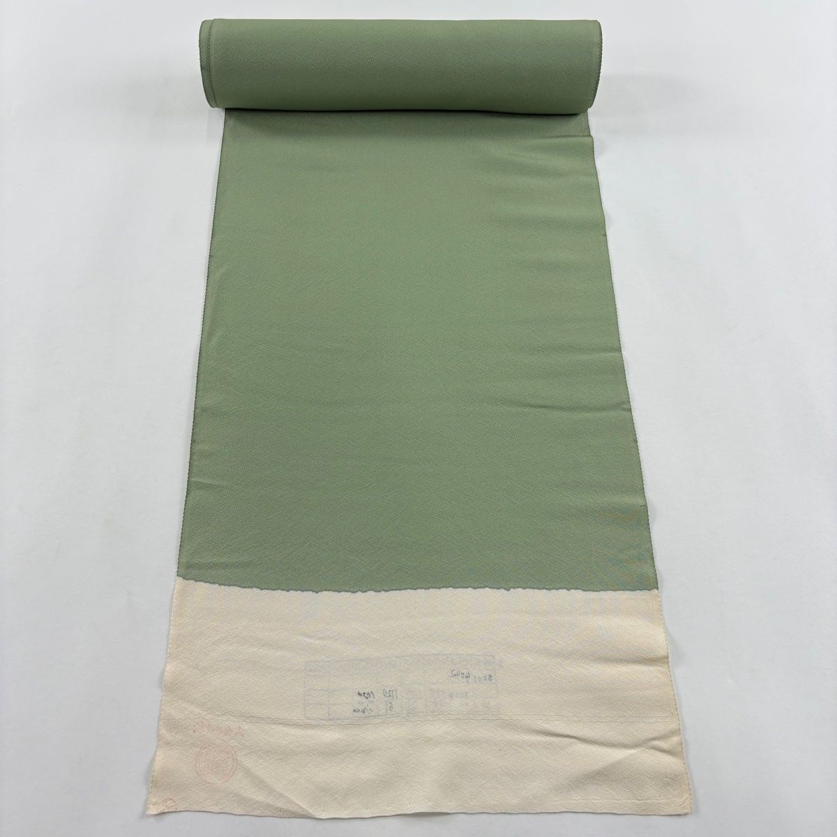 反物 秀品 付下げ 扇面 草花 薄緑 正絹