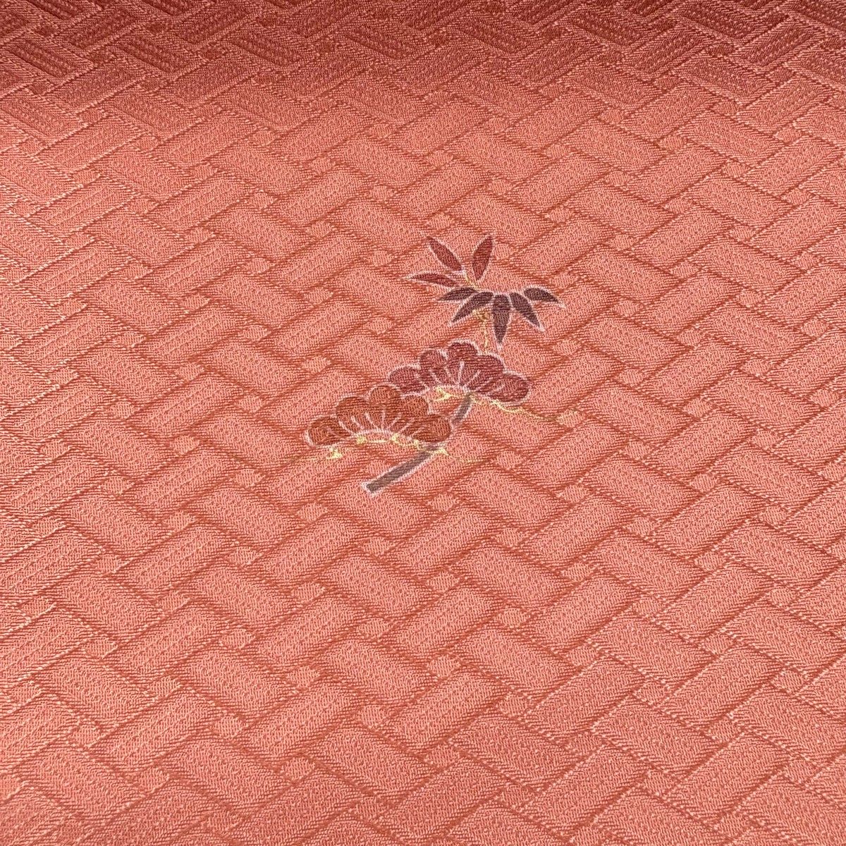 反物 秀品 小紋 落款 松竹 花丸文 サーモンピンク 正絹