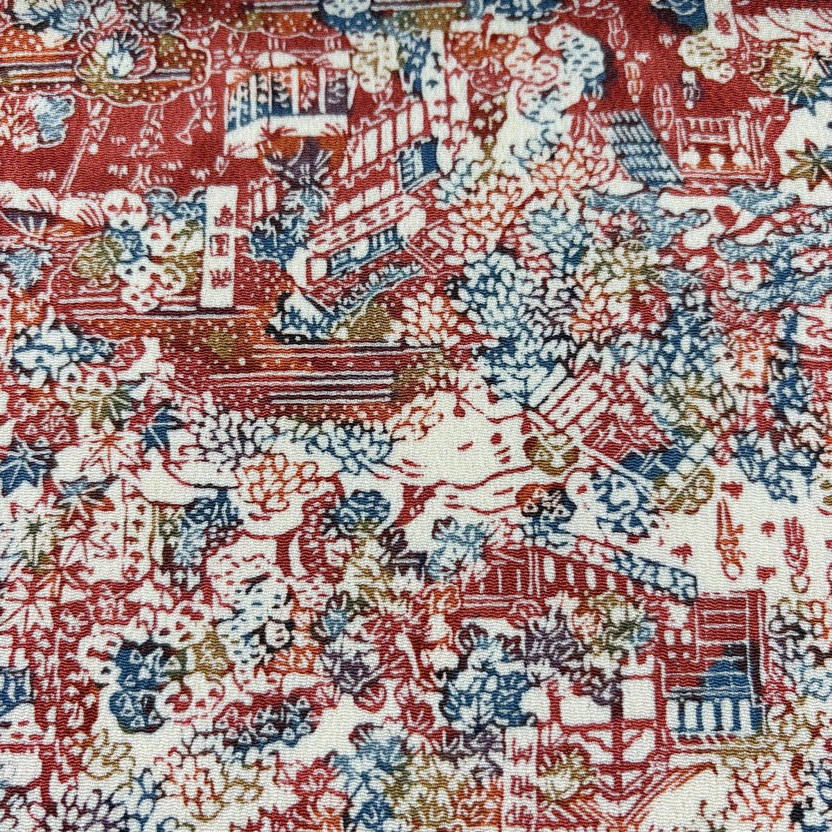 反物 秀品 小紋 都百景 建物 縮緬 赤 正絹