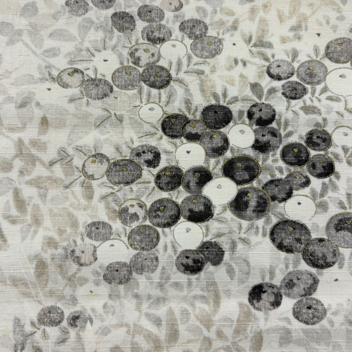 反物 秀品 小紋 紬地 万寿菊 金彩 クリーム 正絹