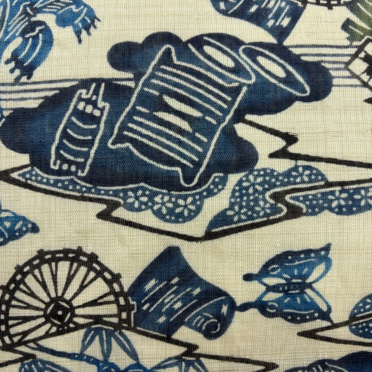 名古屋帯 城間栄順 落款 夏帯 糸巻 蝶 薄緑 麻