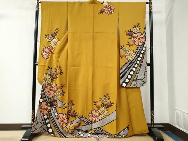 平和屋着物 豪華振袖 駒刺繍 鬘帯吉祥花文 金彩 正絹 yc