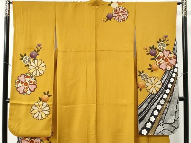 平和屋着物 豪華振袖 駒刺繍 鬘帯吉祥花文 金彩 正絹 yc