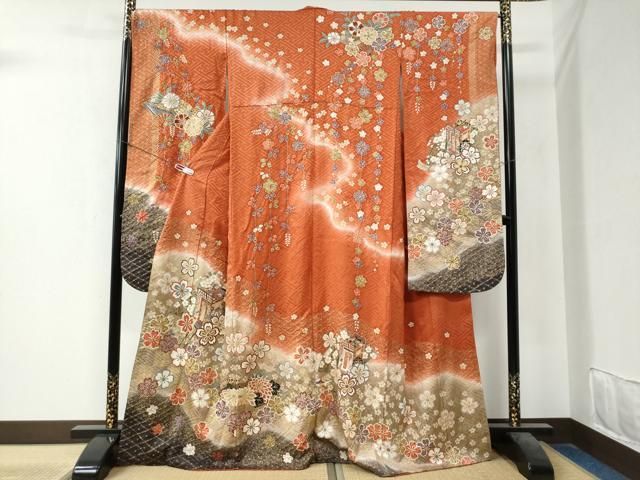 平和屋着物 豪華振袖 絞り 御所車舞花文 暈し染め 金彩 正絹 yc