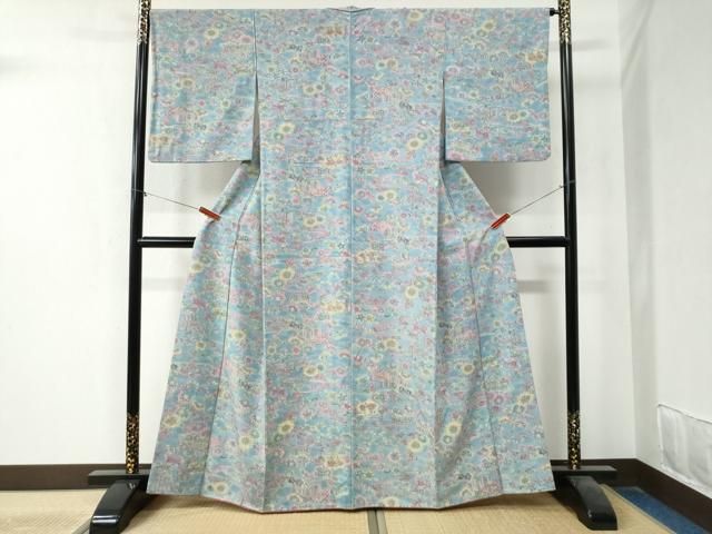 平和屋着物○上質な小紋 紬地 流水籬草花文 正絹 逸品 CAAZ3814yc