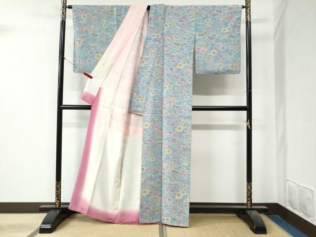 平和屋着物○上質な小紋 紬地 流水籬草花文 正絹 逸品 CAAZ3814yc