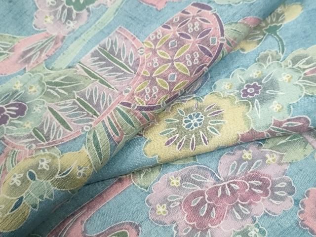 平和屋着物●上質な小紋　紬地　源氏車草花文　正絹　逸品　CAAZ3174yc 平和屋着物○上質な小紋 紬地 流水籬草花文 正絹 逸品 CAAZ3814yc