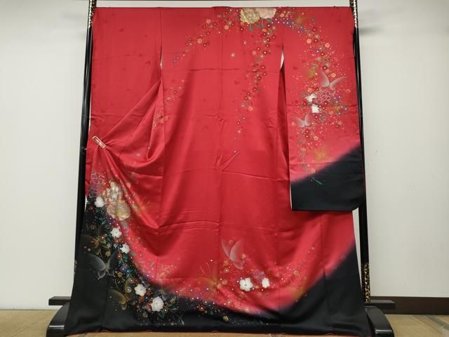 平和屋着物 豪華振袖 刺繍 花蝶文 暈し染め 金彩 正絹 ut