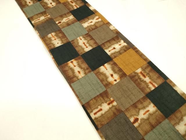 平和屋着物 両面 半幅帯 市松抽象文 草花文 バティック柄 綿 cm