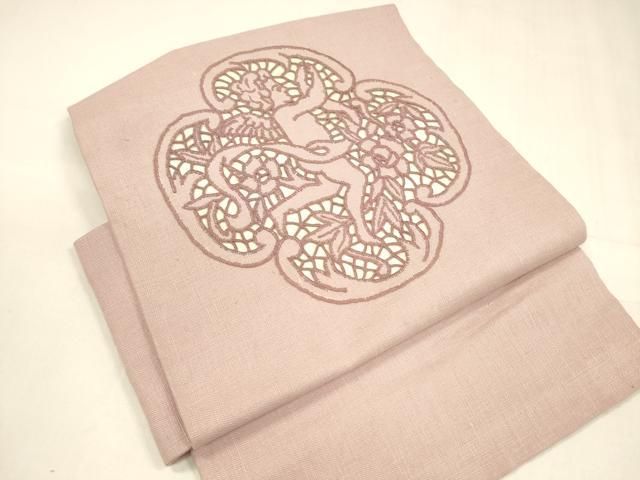 平和屋着物 つけ帯 紬地 総刺繍 草花文 天使 正絹 cm