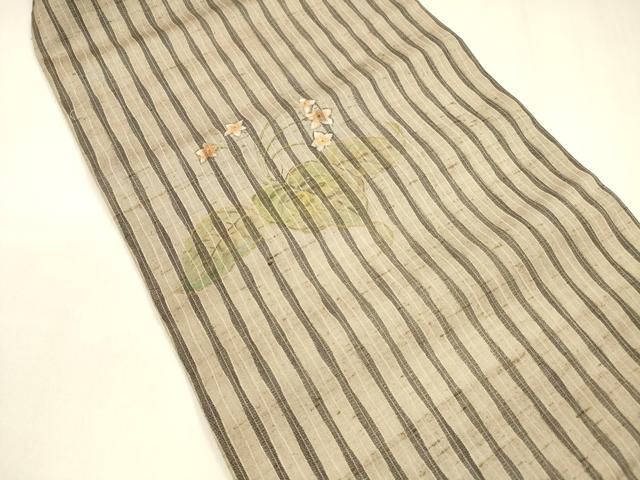 平和屋着物 つけ帯 ぜんまい紬 手描き 草花文 正絹 cm