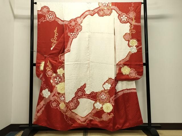 平和屋着物 豪華振袖 駒刺繍 絞り 枝梅文 正絹 gh