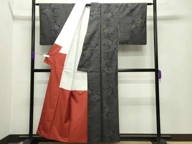 平和屋着物○本場大島紬 9マルキ 風景花文 正絹 逸品 未使用