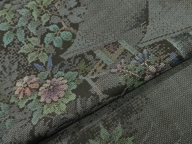 平和屋着物○本場大島紬 9マルキ 風景花文 正絹 逸品 未使用