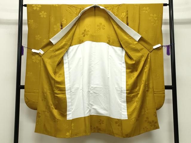 平和屋着物 振袖用長襦袢 無双仕立て 舞桜地紋 山吹茶色 やまと誂製 正絹 gh