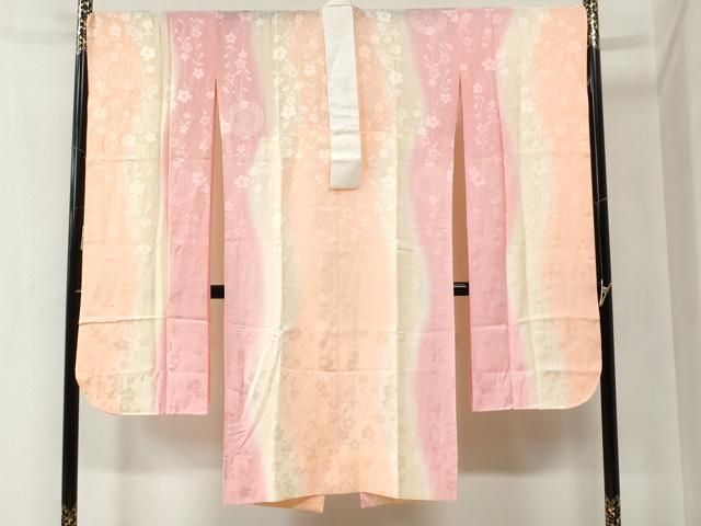 平和屋着物 振袖用長襦袢 無双仕立て 源氏車舞桜地紋 暈し染め やまと誂製 半衿刺繍 正絹 yc