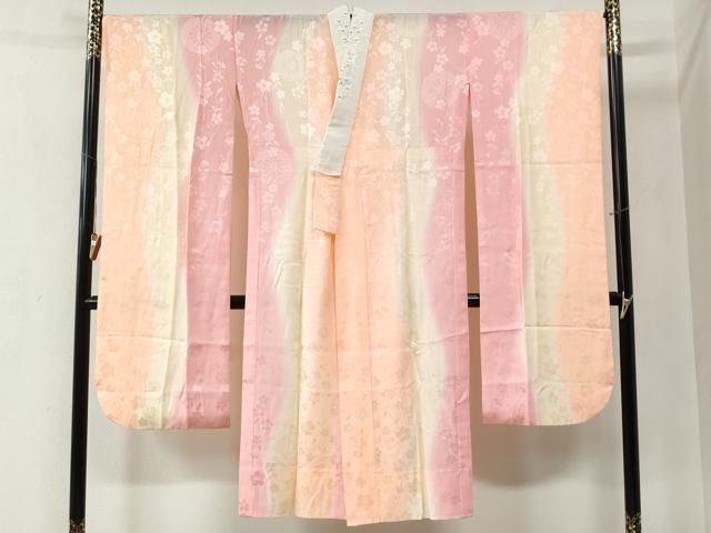 平和屋着物 振袖用長襦袢 無双仕立て 源氏車舞桜地紋 暈し染め やまと誂製 半衿刺繍 正絹 yc