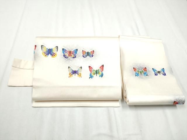平和屋着物 つけ帯 型染め 舞蝶文 正絹 hy
