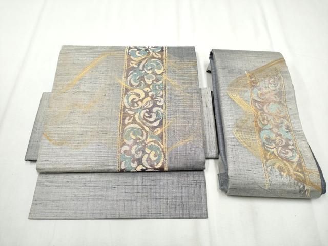 平和屋着物 名門 しょうざん 生紬 紙屋川伝承 絹漉貴 つけ帯 唐草文 金糸 正絹 hy