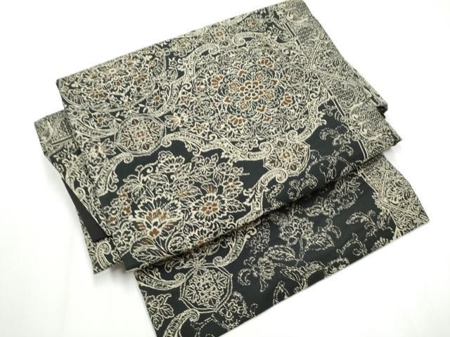 平和屋着物 つけ帯 紅花染 正倉院更紗花文 黒地 正絹 hy