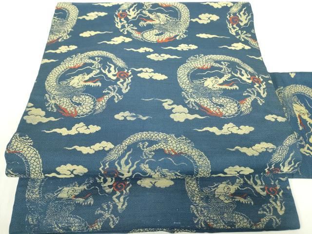 平和屋着物●アンティーク　大正ロマン　九寸名古屋帯　丸龍　正絹　逸品　DAAY9616az 平和屋着物○アンティーク 大正ロマン 九寸名古屋帯 丸龍 正絹 逸品