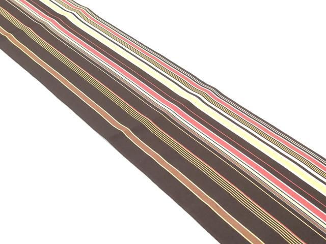 平和屋着物 本場筑前博多織 両面 半幅帯 間道 正絹 ob