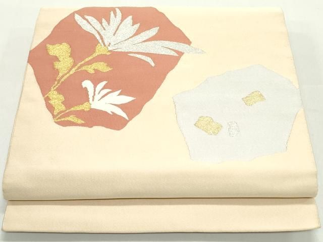 平和屋着物○爪掻き本綴れ 八寸名古屋帯 霞草花文 金銀糸 正絹 逸品