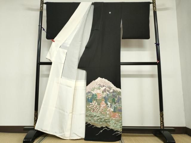 平和屋着物 本加賀友禅作家 北田弓子 黒留袖 流水小舟風景文 正絹 ud