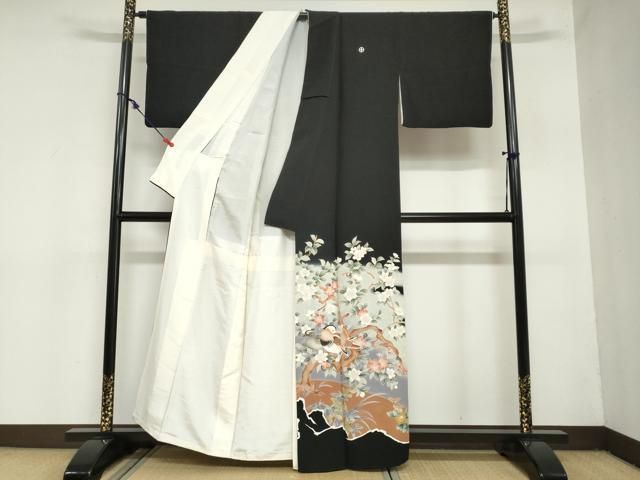 平和屋着物 豪華黒留袖 花鳥文 暈し染め 金彩 正絹 ud