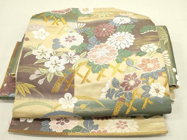 平和屋着物 つけ帯 唐織 籬草花文 金糸 正絹 op