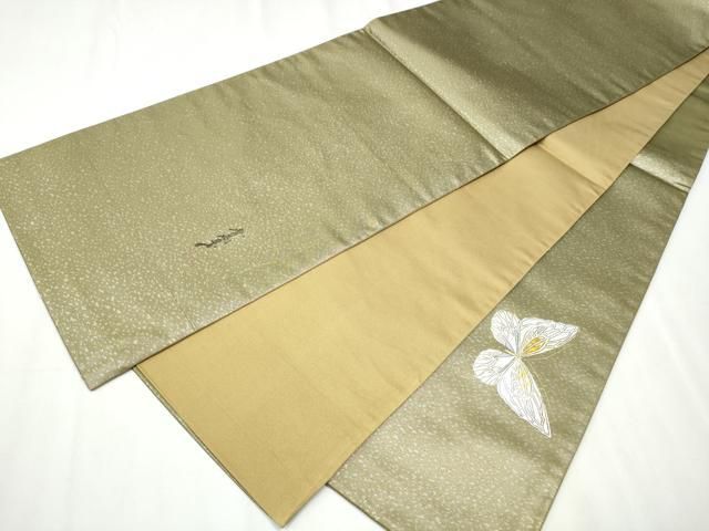 平和屋着物○染色作家 斉藤三才 太鼓柄袋帯 舞蝶文 金銀彩 引箔 正絹