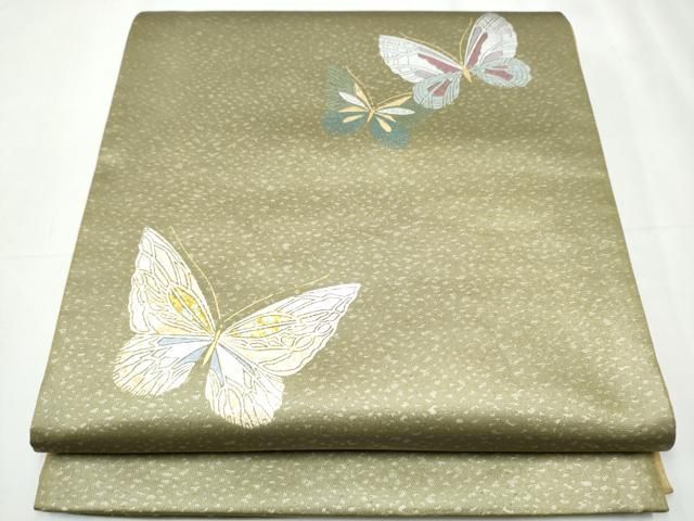 平和屋着物○染色作家 斉藤三才 太鼓柄袋帯 舞蝶文 金銀彩 引箔 正絹