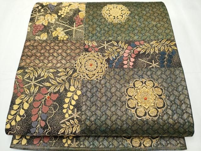 平和屋着物●世界的友禅作家　千地泰弘　千地天女　六通柄袋帯　唐織　正倉院花文　金糸　正絹　逸品　CABB0528hy 平和屋着物○世界的友禅作家 千地泰弘 千地天女 六通柄袋帯 唐織 正倉