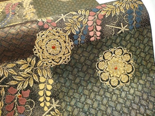 平和屋着物○世界的友禅作家 千地泰弘 千地天女 六通柄袋帯 唐織 正倉