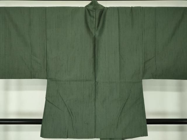 平和屋着物○男性 紬 アンサンブル 濃柳煤竹色 正絹 逸品 DABA1078ps