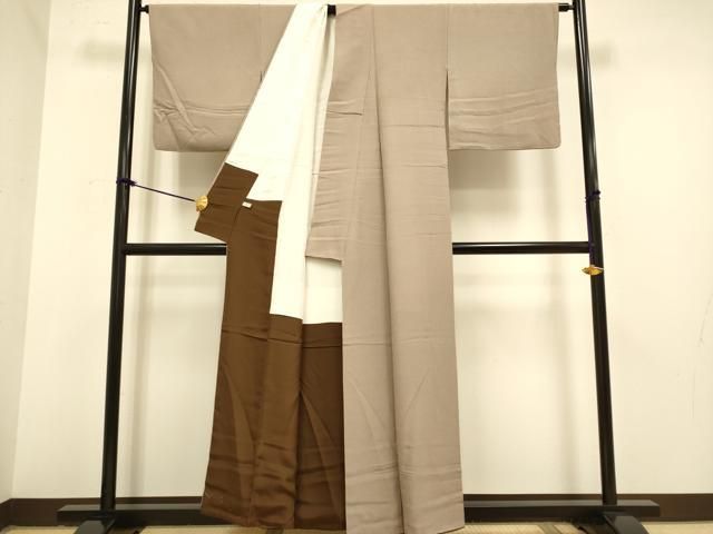 平和屋着物○江戸小紋 万筋 暗い煎茶色×柴染色 正絹 逸品 DAAZ5253du