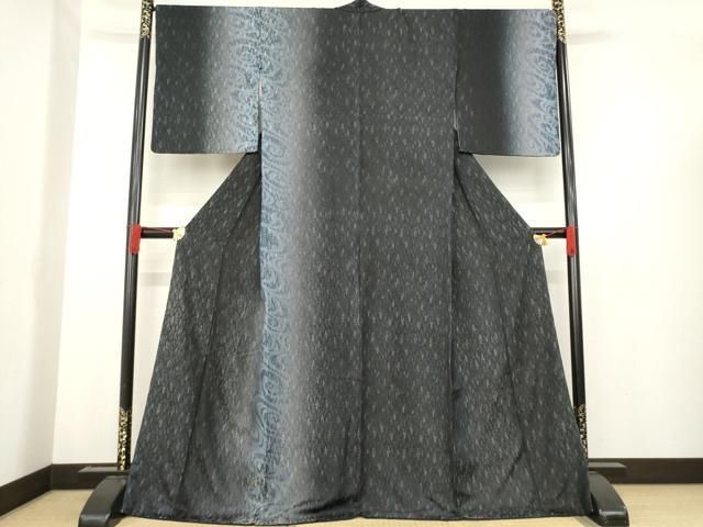 平和屋着物●染織界の匠　村松祥三　彩?紙染　訪問着　お召地　樹林文　流水間道　黒地　ロング丈　正絹　逸品　AABD9920ck 平和屋着物○染織界の匠 村松祥三 彩﨟紙染 訪問着 お召地 樹林文 流水