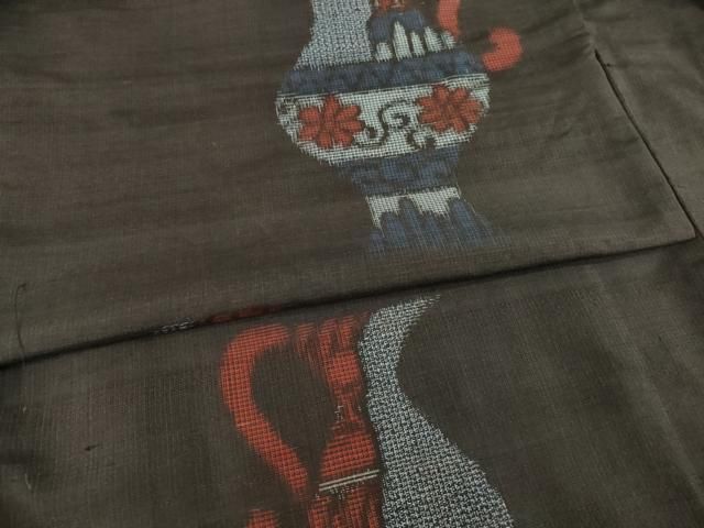  平和屋着物 アンティーク 大正ロマン 紬 陶器花文 黒地 正絹 ck その他 着物 浴衣