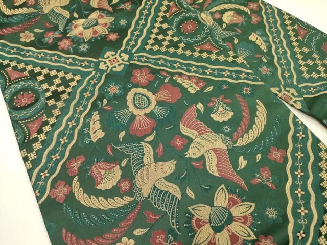 平和屋着物 アンティーク 大正ロマン 全通柄九寸名古屋帯 向かい鳥花文 引き抜き帯 正絹 op