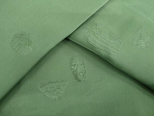 平和屋着物 上質な色無地 仕覆 器物文 老竹色 正絹 ck