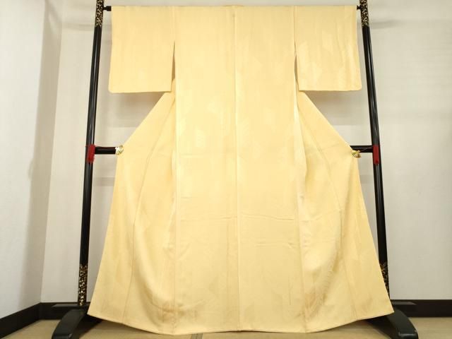 平和屋着物 上質な色無地 葉尽くし地紋 萱草色 正絹 ck